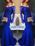 Trumpet/Mermaid Off-the-Shoulder Long Sleeves Lace Long Prom Dresses