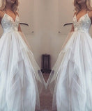 A-Line/Princess Spaghetti Straps Sleeveless Long Tulle Prom Dresses