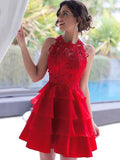 A-Line/Princess Jewel Chiffon Sleeveless Short/Mini Prom Dresses with Lace