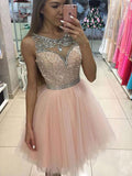 A-Line/Princess Scoop Tulle Sleeveless Short/Mini Prom Dresses with Beading Sequin