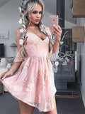 A-Line/Princess Spaghetti Straps Chiffon Sleeveless Short/Mini Dresses with Applique