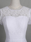 Sheath/Column Jewel Short Sleeves Lace Long Mother of the Bride/Groom Dresses with Lace