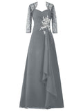 A-Line/Princess Long Sleeves Chiffon Long Mother of the Bride Dresses with Beading Lace