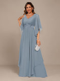 A-Line/Princess V-Neck Long Chiffon Mother of the Bride Dresses with Sleeves
