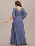 A-Line/Princess V-Neck Long Chiffon Mother of the Bride Dresses with Sleeves
