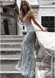 Sexy Backless Sweetheart Sequined Tulle Mermaid Bandage Prom Dress
