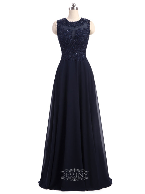 Lace Appliqued Long Prom Dresses / Evening Gowns with Lace-up Back
