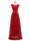 Sheer Neck Lace Appliqued Long Prom Dresses / Evening Gowns with Lace-up Back