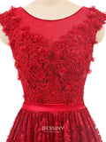 Sheer Neck Lace Appliqued Long Prom Dresses / Evening Gowns with Lace-up Back