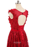 Sheer Neck Lace Appliqued Long Prom Dresses / Evening Gowns with Lace-up Back