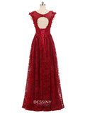 Sheer Neck Lace Appliqued Long Prom Dresses / Evening Gowns with Lace-up Back