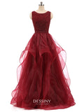 Organza Long Prom Dresses for Women Formal with Ruffles & Beads