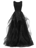 Organza Long Prom Dresses for Women Formal with Ruffles & Beads