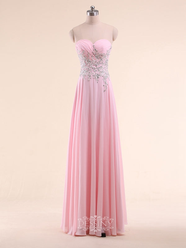 Sweetheart Beading Chiffon Long Prom Dresses with Lace Appliques