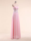 Sweetheart Beading Chiffon Long Prom Dresses with Lace Appliques