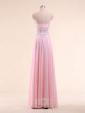 Sweetheart Beading Chiffon Long Prom Dresses with Lace Appliques