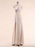 Sexy One-Shoulder Sleeveless Chiffon Long Prom Gowns
