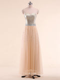 A-Line Strapless Sequined Tulle Long Prom Dresses / Evening Gowns