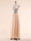 A-Line Strapless Sequined Tulle Long Prom Dresses / Evening Gowns