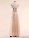 A-Line Strapless Sequined Tulle Long Prom Dresses / Evening Gowns