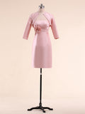 Strapless Taffeta Short Bridesmaid Dresses with Handmade Flower and Jacket