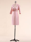 Strapless Taffeta Short Bridesmaid Dresses with Handmade Flower and Jacket