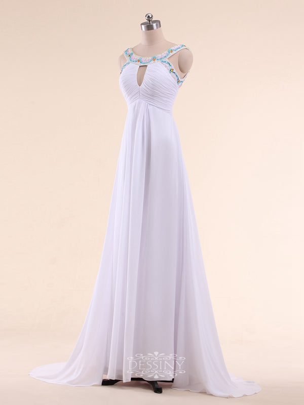 Sexy Pleated Long Chiffon Prom Dresses for Evening Party