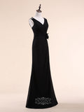 V-Neck Long Chiffon Prom / Evening Dresses With Hand-Made Flower