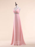 Rhinestones Halter Chiffon Long Prom Dresses