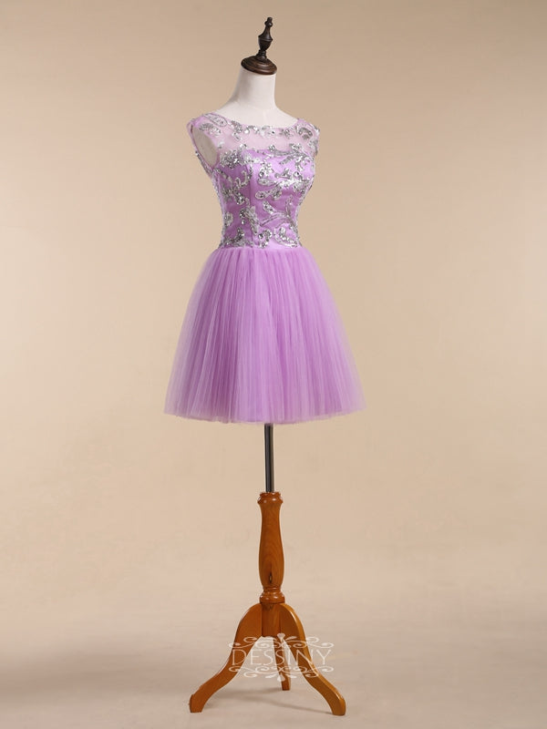 High Neck Tulle Homecoming Dress / Short Prom Dresses