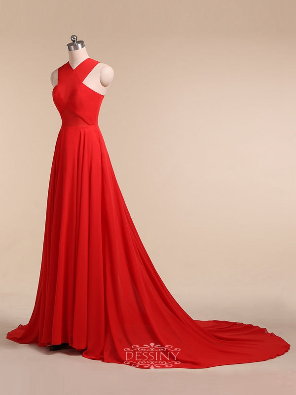 Chiffon Backless Sleeveless Long Evening Dresses Celebrity Dresses / Red Carpet Dresses