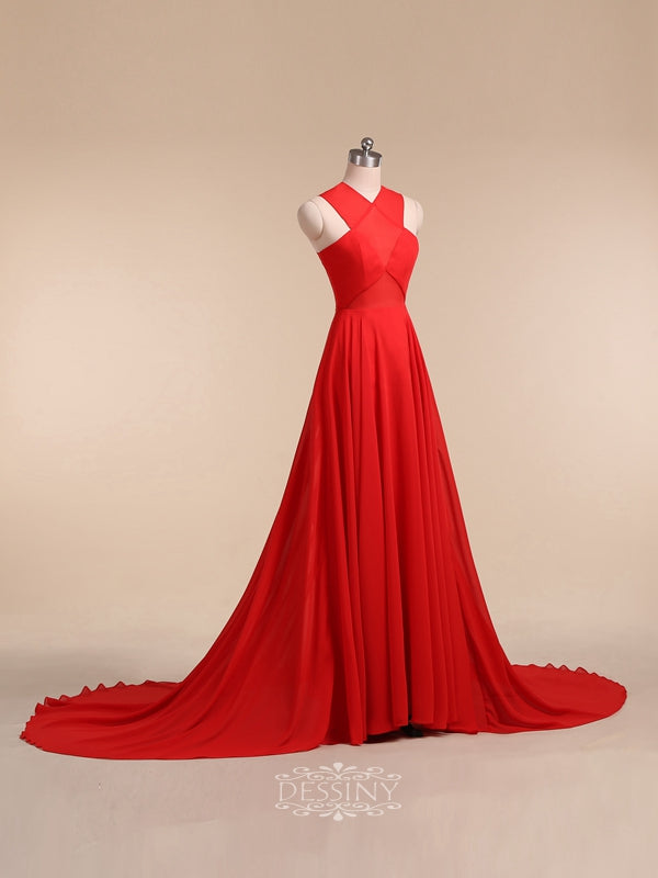 Chiffon Backless Sleeveless Long Evening Dresses Celebrity Dresses / Red Carpet Dresses