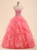 Beading Organza Embroidery Strapless Rufflles Floor-Length Long Ball Gown Prom Dresses