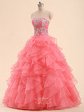 Beading Organza Embroidery Strapless Rufflles Floor-Length Long Ball Gown Prom Dresses