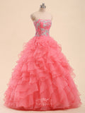Beading Organza Embroidery Strapless Rufflles Floor-Length Long Ball Gown Prom Dresses