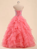 Beading Organza Embroidery Strapless Rufflles Floor-Length Long Ball Gown Prom Dresses