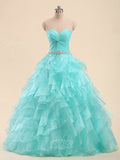 Sweetheart Organza Ruffles Beading Long Prom Dresses / Quinceanera Dresses