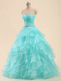 Sweetheart Organza Ruffles Beading Long Prom Dresses / Quinceanera Dresses
