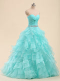 Sweetheart Organza Ruffles Beading Long Prom Dresses / Quinceanera Dresses
