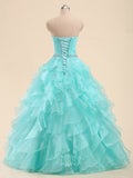 Sweetheart Organza Ruffles Beading Long Prom Dresses / Quinceanera Dresses