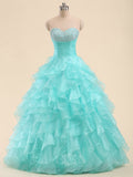 Sweetheart Organza Ruffles Beading Long Prom Dresses / Quinceanera Dresses