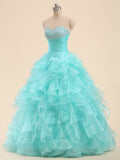 Sweetheart Organza Ruffles Beading Long Prom Dresses / Quinceanera Dresses