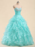 Sweetheart Organza Ruffles Beading Long Prom Dresses / Quinceanera Dresses