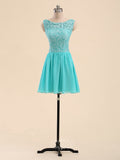 A-Line Scoop Lace Appliqued Short Party Dresses / Chiffon Bridesmaid Dresses