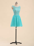 A-Line Scoop Lace Appliqued Short Party Dresses / Chiffon Bridesmaid Dresses