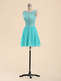 A-Line Scoop Lace Appliqued Short Party Dresses / Chiffon Bridesmaid Dresses