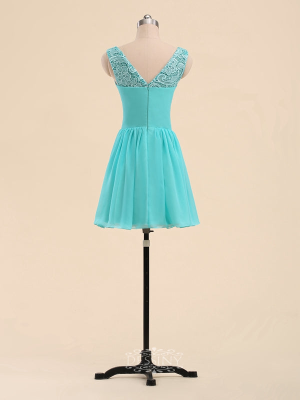 A-Line Scoop Lace Appliqued Short Party Dresses / Chiffon Bridesmaid Dresses