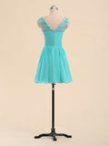 A-Line Scoop Lace Appliqued Short Party Dresses / Chiffon Bridesmaid Dresses