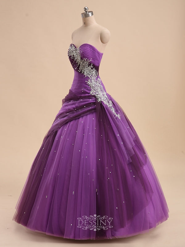 Luxurious Tulle Sweetheart Pleated Long Quinceanera Dresses / Prom Dresses