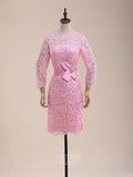 High Neck Long Sleeves Knee-Length Short Lace Dresses